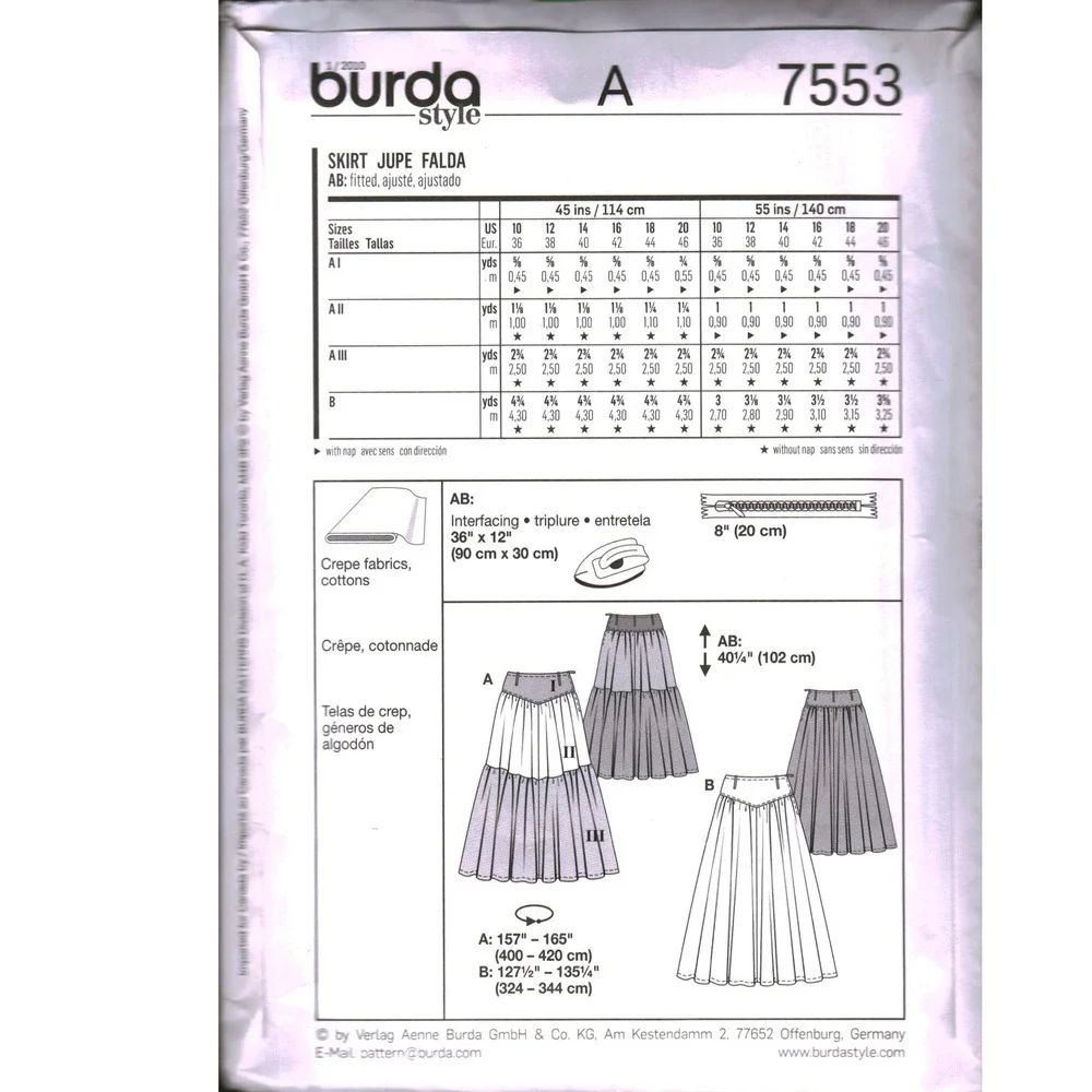 Burda Young 7553 Sewing Pattern Misses Tiered Flared Maxi Skirt Size 10-20 Easy